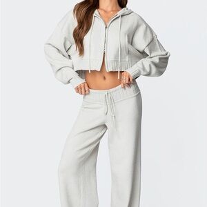 Edikted Gray Cropped Hoodie and Pants Set